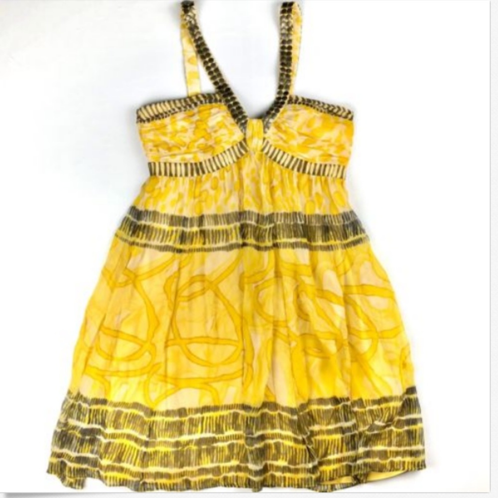 Nine West Dress Silk Yellow Embellished Strap